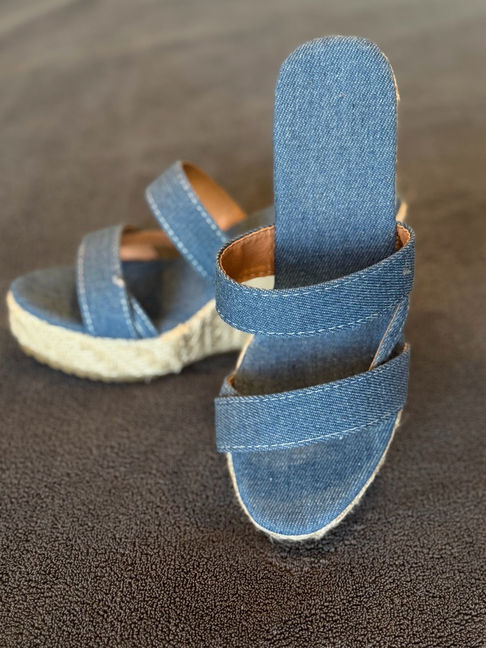 Denim Espadrille Wedge Sandals - Blue